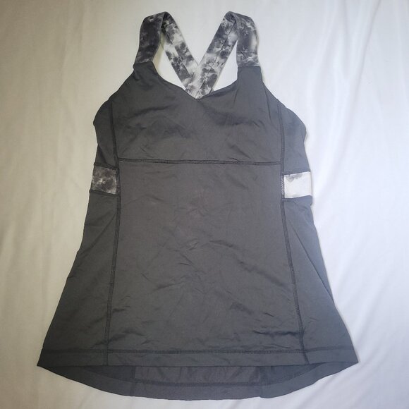 Lululemon Push Ur Limits Tank coal black roses print yoga top EUC - Picture 1 of 2